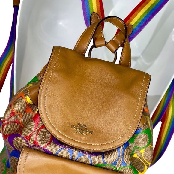 Coach Light Saddle Rainbow Signature Canvas Pennie Backpack 22 Inch - Picture 8 of 15